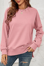Round NeckDropped Shoulder Slit Sweatshirt