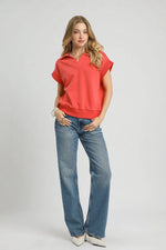 Umgee Luxe Knit Collared Short Sleeve Polo Sweatshirt
