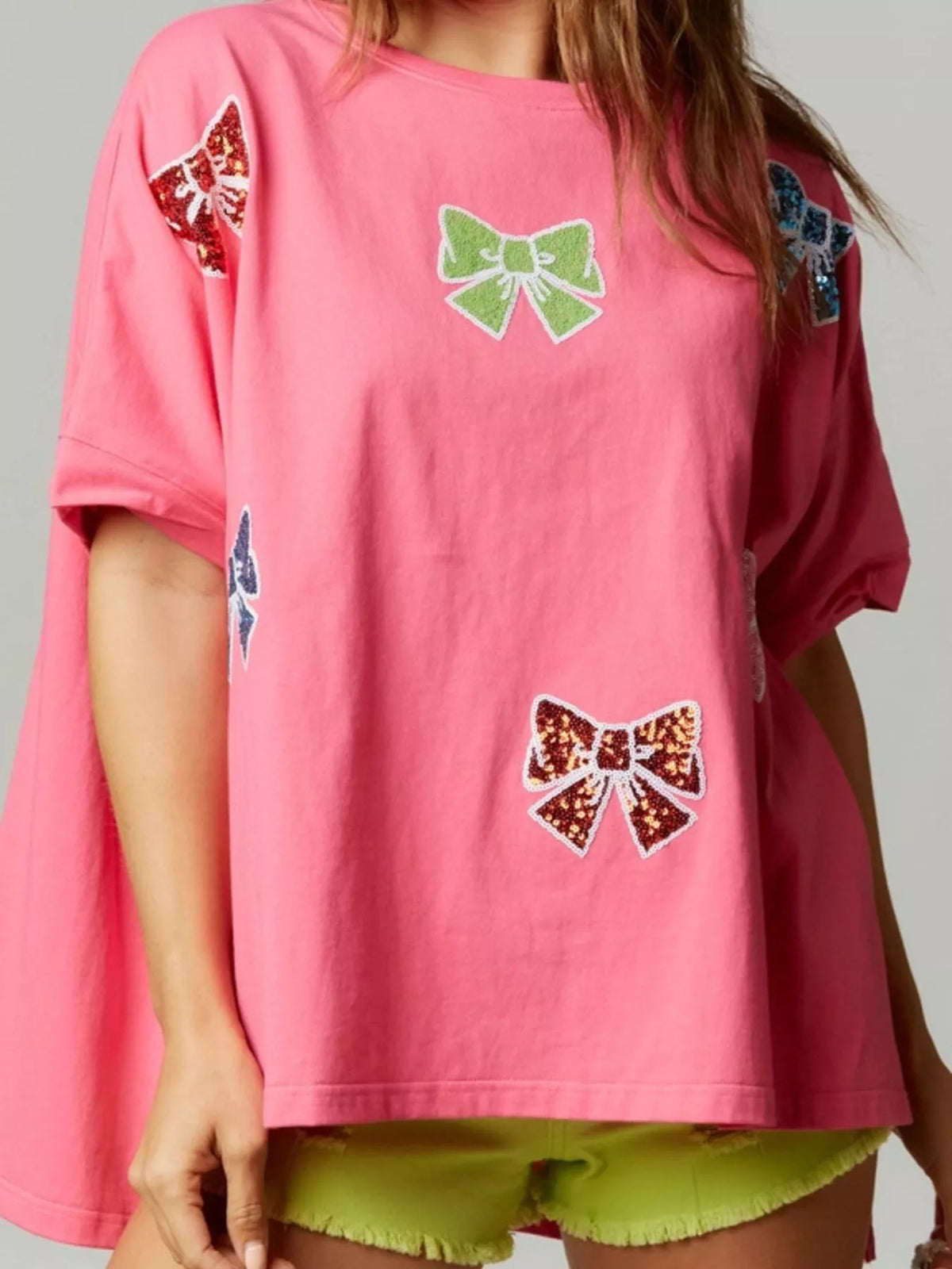 Sequin Bow Round Neck T-Shirt