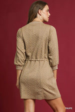 Umgee Drawstring Cable Knit Mini Dress with Pockets