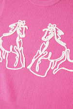 Western Horse Embroidered Round Neck Sweater