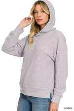 Zenana Brushed Ribbed Hacci Hoodie Pullover