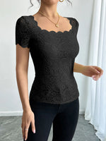 Floral Lace Square Neck T-Shirt - Ladyez