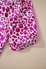 Leopard Print V Neck Puffy Half Sleeve Blouse