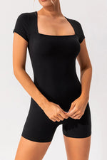 Square Neck Cap Sleeve Active Romper - Ladyez