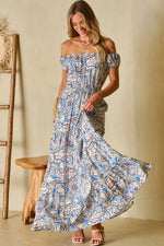 Printed Off-Shouder Short Sleeve Dress - Ladyez