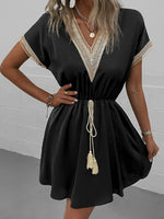 Full Size Tassel V-Neck Short Sleeve Dress Plus Size