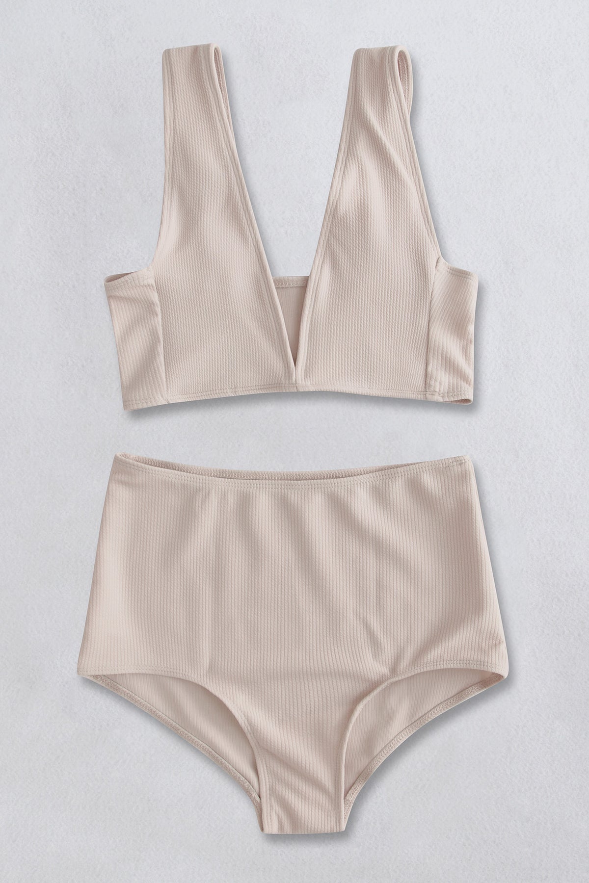 Ribbed V-Neck Bikini Set - Ladyez