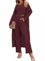 Round Neck Tank & Cardigan & Pants Set