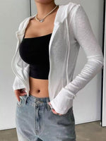 Ribbed Knit Cropped Zip-Up Outerwear