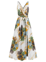 Slit Tied Printed Surplice Dress - Ladyez