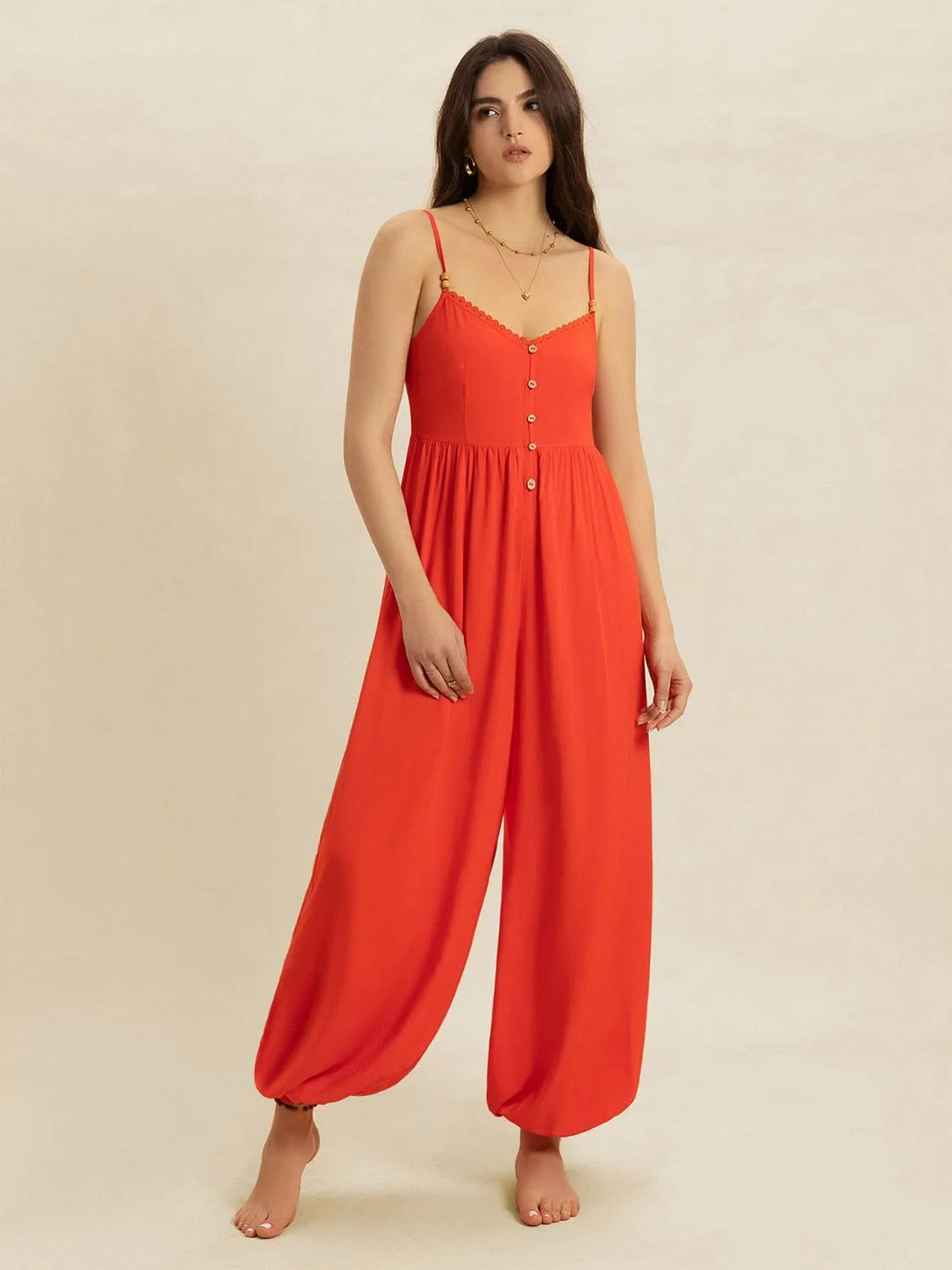 V-Neck Spaghetti Strap Jumpsuit - Ladyez