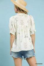 Umgee Floral Print Cotton Gauze Top