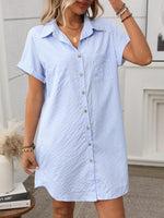 Striped Button Down Short Sleeve Mini Dress - Ladyez