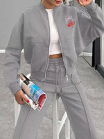 Zip Up Dropped Shoulder Outerwear and Pants Set