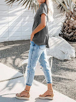 Full Size Notched Short Sleeve T-Shirt Plus Size
