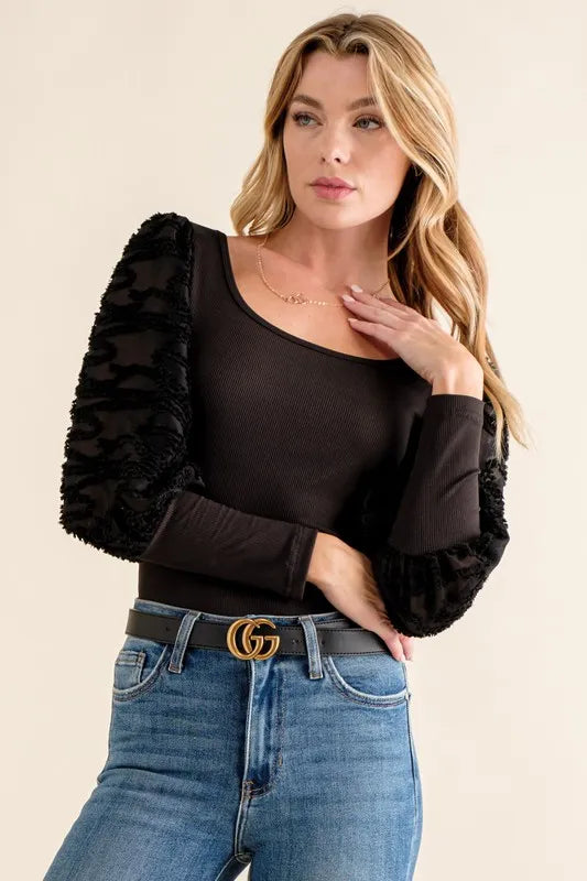 And The Why Textured Puff Sleeve Bodysuit - Ladyez