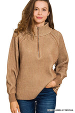 Zenana Ribbed Two Tone Half Zip Sweater