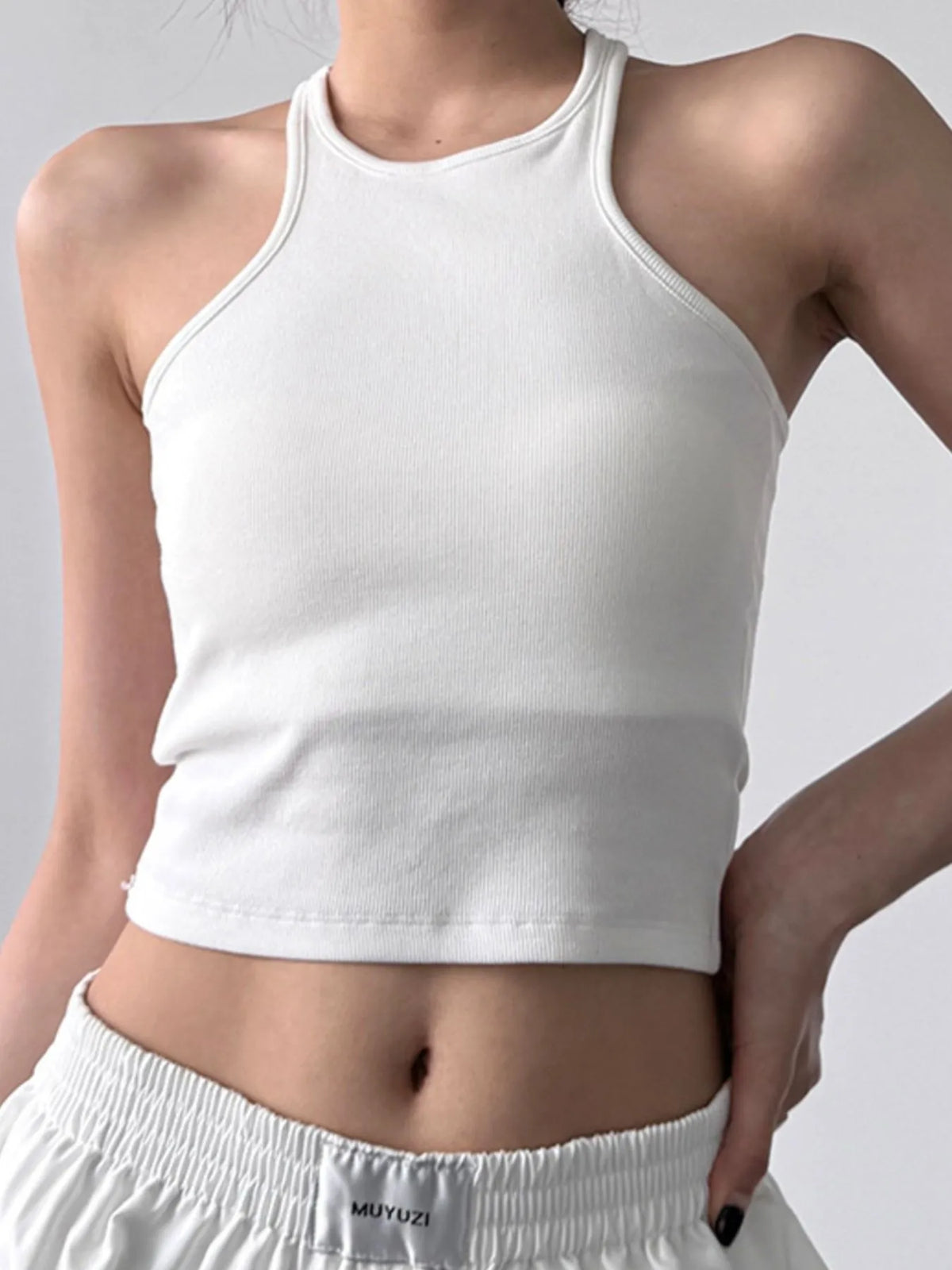 Ribbed Round Neck Crop Tank Top - Ladyez