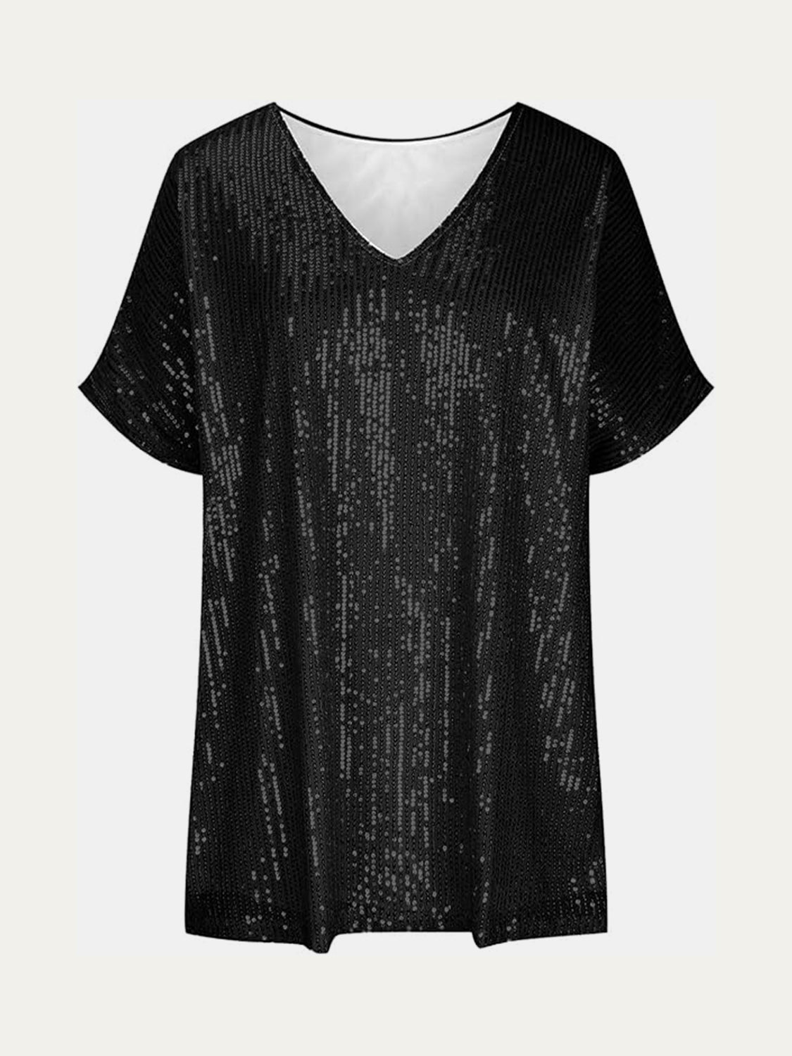 Full Size Sequin V-Neck Short Sleeve Top - Ladyez