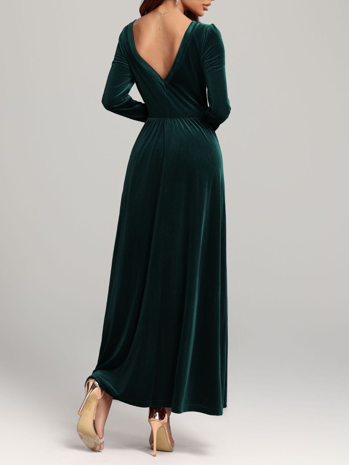 Velvet Square Neck Long Sleeve Dress - Ladyez