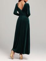 Velvet Square Neck Long Sleeve Dress - Ladyez