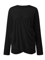 Ruched Round Neck Long Sleeve T-Shirt - Ladyez