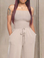 Strapless Smocked Wide-Leg Jumpsuit
