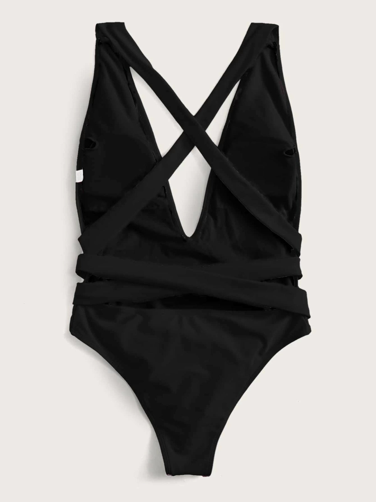Halter Neck Deep V Tied One-Piece Swimsuit - Ladyez