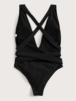 Halter Neck Deep V Tied One-Piece Swimsuit - Ladyez