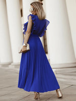 Tied Surplice Cap Sleeve Pleated Dress - Ladyez