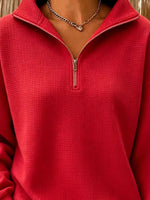 Full Size Waffle Knit Quarter-Zip Sweatshirt Plus Size