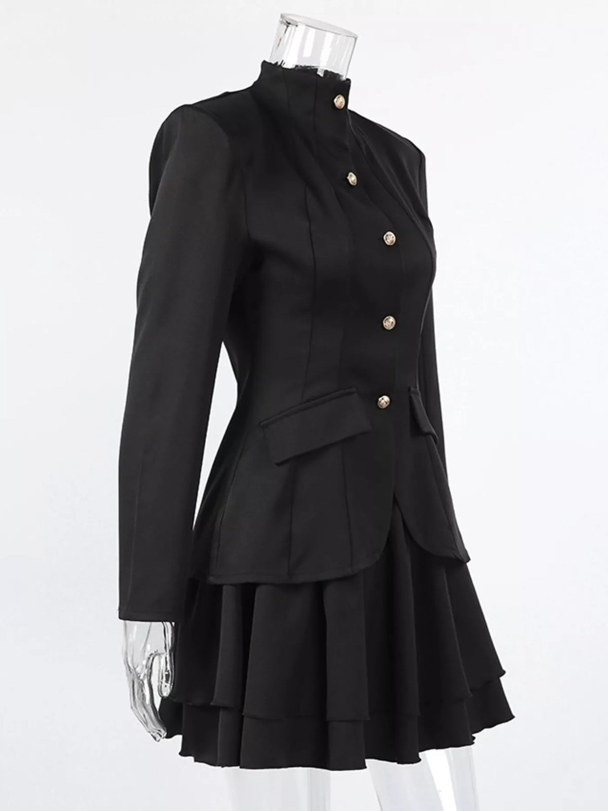 Elegant Stand Collar Blazer and Mini Skirt Set