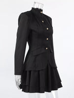 Elegant Stand Collar Blazer and Mini Skirt Set