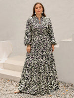 Plus Size Floral Print Long Sleeve Tiered Maxi Dress