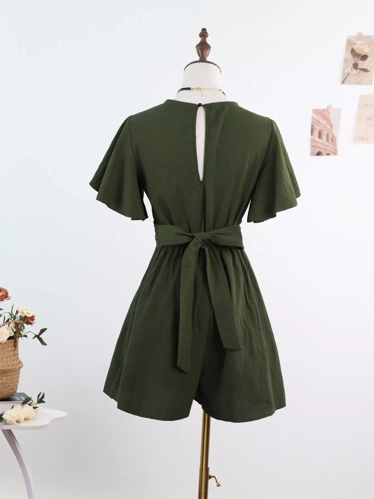 Tie Waist Flutter Sleeve Romper