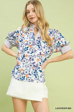 Umgee Floral Print Jacquard Ruffle Top