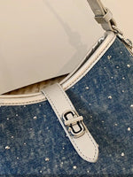Buckle Detail Denim Shoulder Bag