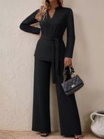 Tie-Waist Long Sleeve Top and Pants Set