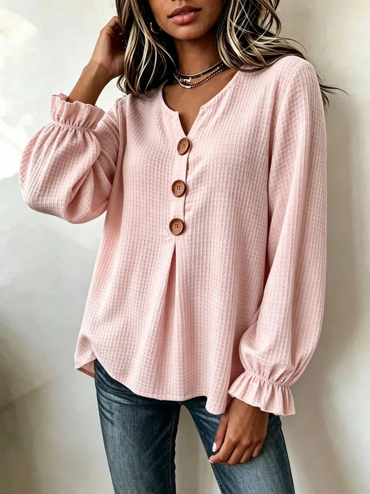 Waffle Knit Long Sleeve Top