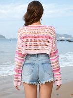 Openwork Boat Neck Dropped Shoulder Cover-Up - Ladyez