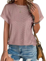 Eyelet Round Neck Short Sleeve Top