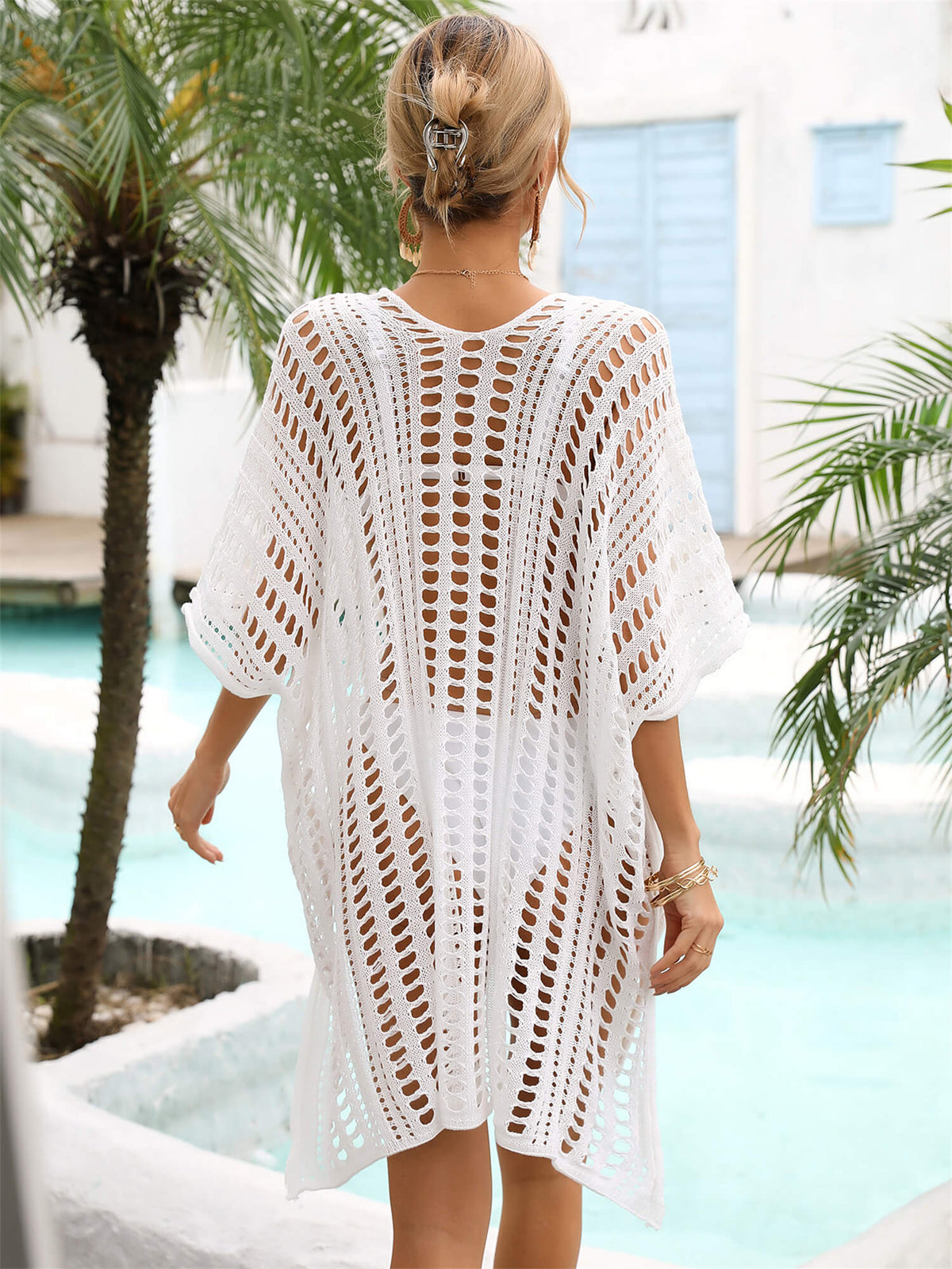 Angel Wings Side Slit Dolman Sleeve Cover-Up - Ladyez
