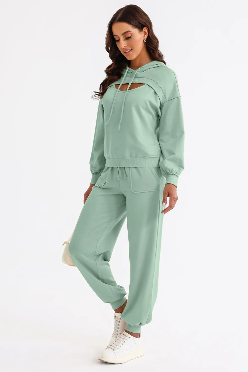 Cutout Drawstring Hoodie and Joggers Active Set - Ladyez