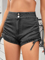 Ruched Side Drawstring Denim Shorts