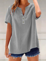 Full Size Notched Short Sleeve Blouse Plus Size