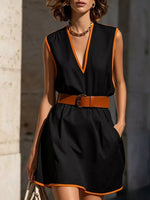 Contrast Trim V-Neck Sleeveless Dress