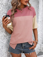 Mandy Color Block Round Neck Half Sleeve T-Shirt - Ladyez