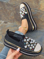 Rhinestone Round Toe Platform Loafers