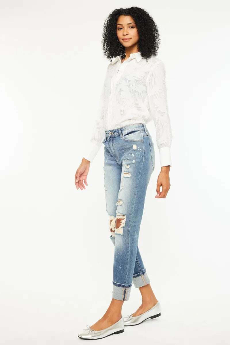Kancan High Rise Distressed Boyfriend Fit Jeans - Ladyez